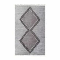 Hot Sale 😉 Miranda Haus Rustic Diamond Bohemian Handmade Wool Indoor Area Rug With Cotton Backing And Fringes Slate 🎁 -Miranda Haus Shop unnamed file 3608
