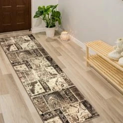 Best Pirce 💯 Miranda Haus Modern Geometric Patchwork Polypropylene Indoor Area Rug Ivory/brown ✔️ -Miranda Haus Shop unnamed file 3781
