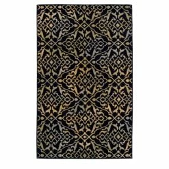 Buy 🤩 Miranda Haus Modern Oriental Damask Polypropylene Indoor Area Rug Black 👏 -Miranda Haus Shop unnamed file 385