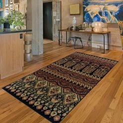 Flash Sale 👍 Miranda Haus Eclectic Abstract Floral Power-Loomed Indoor Area Rug Black 🌟