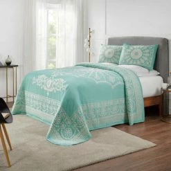 Outlet 🎉 Miranda Haus Antique Medallion Cotton Blend Jacquard Bedspread Set Turquoise 🧨 -Miranda Haus Shop unnamed file 4040