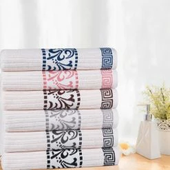 Best Pirce 👍 Miranda Haus Cotton Soft And Quick Drying 8 Piece Bathroom Towel Set - 8 PC Ivory-navy 🔥
