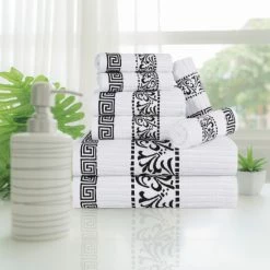 Best Pirce 👍 Miranda Haus Cotton Soft And Quick Drying 8 Piece Bathroom Towel Set - 8 PC Ivory-navy 🔥 -Miranda Haus Shop unnamed file 4077