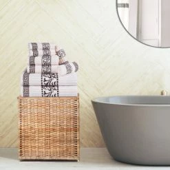 Best Pirce 👍 Miranda Haus Cotton Soft And Quick Drying 8 Piece Bathroom Towel Set - 8 PC Ivory-navy 🔥 -Miranda Haus Shop unnamed file 4082