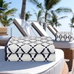 Outlet 😍 Miranda Haus Reversible Diamond 100% Cotton Bath Sheet - Set Of 2 Charcoal White 🔥 -Miranda Haus Shop unnamed file 4133