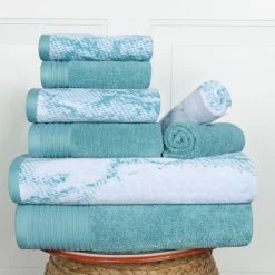 Best Pirce ❤️ Miranda Haus Cotton Quick-Drying 8-Piece Solid And Marble Towel Set - 8 PC Set Teal 👍 -Miranda Haus Shop unnamed file 4149