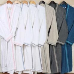 Best Pirce 👏 Miranda Haus Unisex Cotton Terry Kimono Bathrobe With Embroidery Robe Charcoal/white 🔔