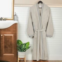 Best Pirce 👏 Miranda Haus Unisex Cotton Terry Kimono Bathrobe With Embroidery Robe Charcoal/white 🔔 -Miranda Haus Shop unnamed file 4256