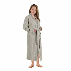Best Pirce 👏 Miranda Haus Unisex Cotton Terry Kimono Bathrobe With Embroidery Robe Charcoal/white 🔔 -Miranda Haus Shop unnamed file 4258