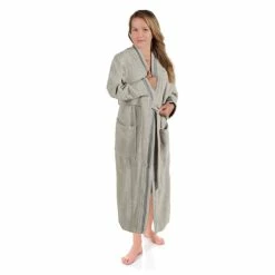 Best Pirce 👏 Miranda Haus Unisex Cotton Terry Kimono Bathrobe With Embroidery Robe Charcoal/white 🔔 -Miranda Haus Shop unnamed file 4259