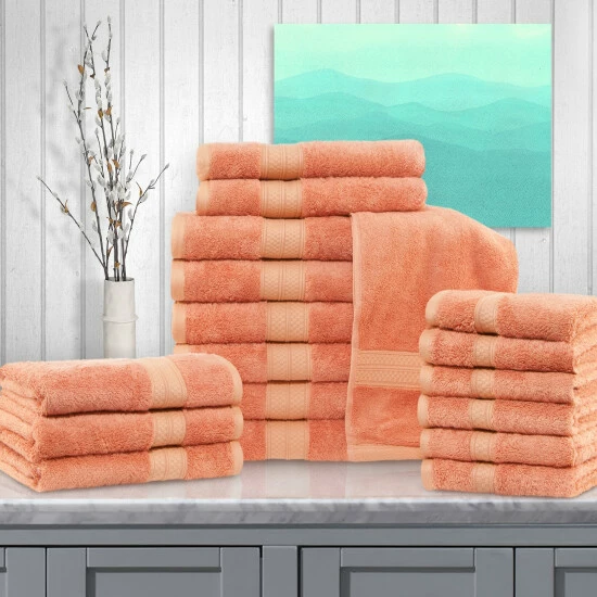 Budget 💯 Miranda Haus 18-pc. Rayon From Bamboo And Cotton Towel Set Salmon ⭐ 3 Budget 💯 Miranda Haus 18-pc. Rayon From Bamboo And Cotton Towel Set Salmon ⭐