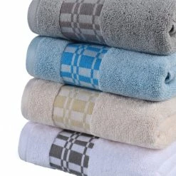 Best reviews of 🎁 Miranda Haus Cotton 8 Piece Geometric Border, Soft And Quick Drying Bathroom Towel Set Navy-blue ✨