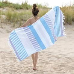 Cheapest 😉 Miranda Haus Roxy Stripe Fouta Beach Towel With Tassels - 35" X 68" Fuschia 🥰