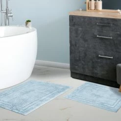 Outlet 🎁 Miranda Haus Cotton 2-piece Solid Non-slip Backing Bath Rug Set Light Blue 🎁 -Miranda Haus Shop unnamed file 53