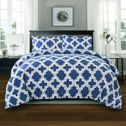 Coupon 🤩 Miranda Haus All Season Down Alternative Trellis Comforter Set Navy Blue 🧨