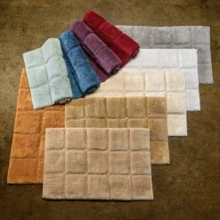 Deals 🎁 Miranda Haus Cotton Checkers 2-piece Non-skid Bath Rug Silver ✔️