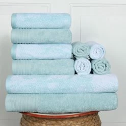 Coupon ⭐ Miranda Haus Cotton Quick-Drying 10-Piece Solid And Marble Towel Set Terra Cotta 🔔