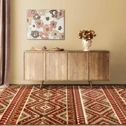 Hot Sale 🔔 Miranda Haus Southwestern Rustic Medallion PowerLoomed Indoor Area Rug Maroon ⌛
