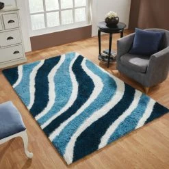 Best deal 🌟 Miranda Haus Tullan Modern Waves Shag Hand Tufted Area Rug Navy Blue 🔔 -Miranda Haus Shop unnamed file 834
