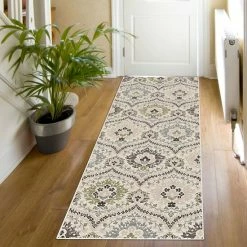 Buy 🥰 Miranda Haus Rustic Floral Damask Non-Slip Indoor Area Rug Ivory ❤️