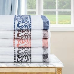 Promo 🛒 Miranda Haus Moyses Cotton Greek Key Decorative Towel Set Black 🎉